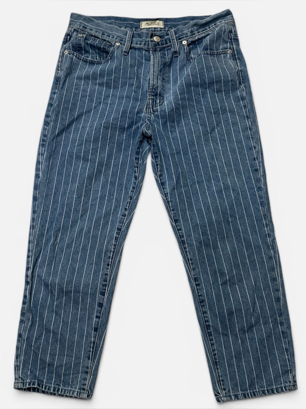 Madewell The Perfect Vintage Crop Light Blue Striped Jeans Women's Size 30P